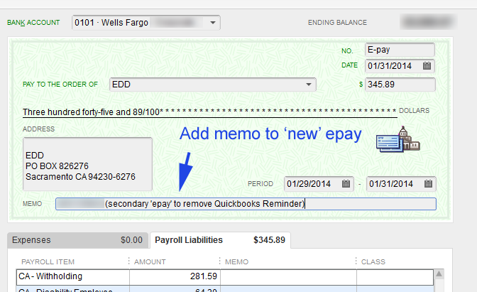 Append memo to the replacement 'e-pay' entry. 