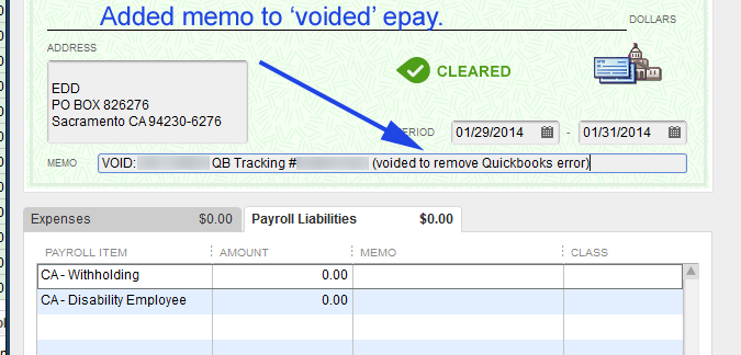 Add memo to original e-payment that we voided out at the beginning. 